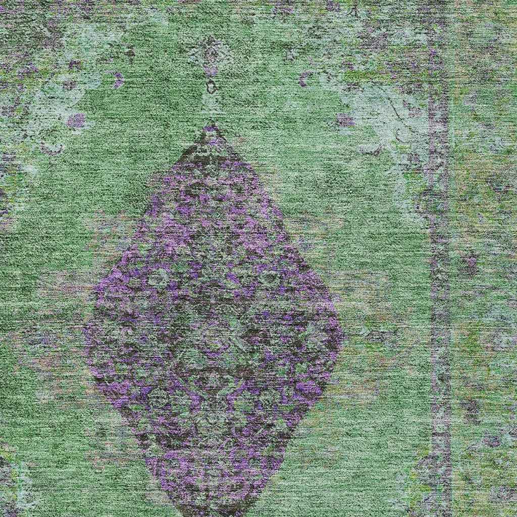 3' X 5' Lime Green And Purple Medallion Washable Indoor Outdoor Area Rug