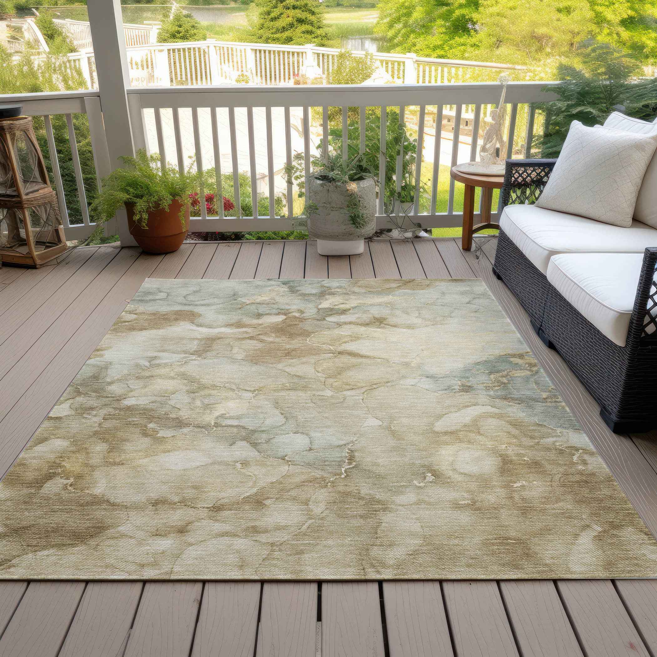 3' X 5' Beige And Ivory Abstract Washable Indoor Outdoor Area Rug