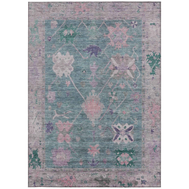 3' X 5' Green And Purple Tribal Washable Indoor Outdoor Area Rug