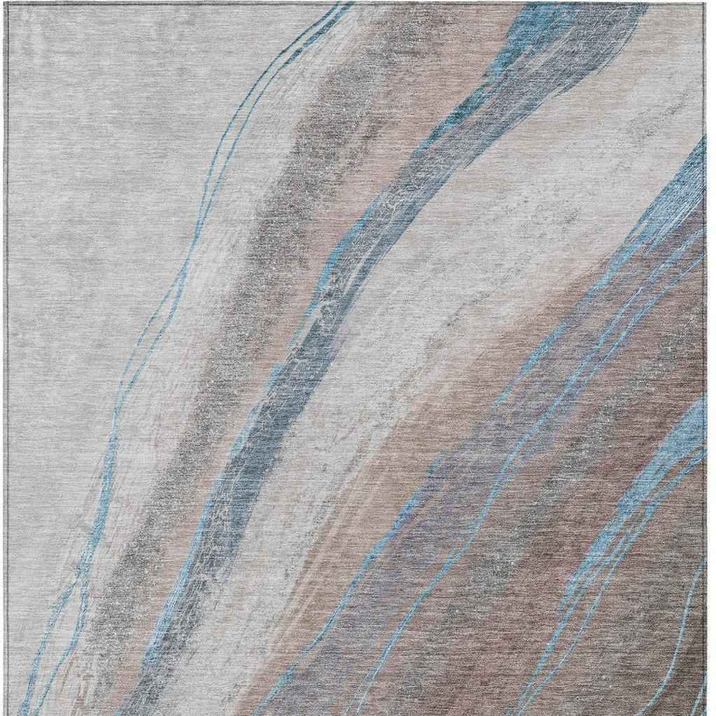 8' X 10' Brown And Teal Blue Abstract Washable Indoor Outdoor Area Rug