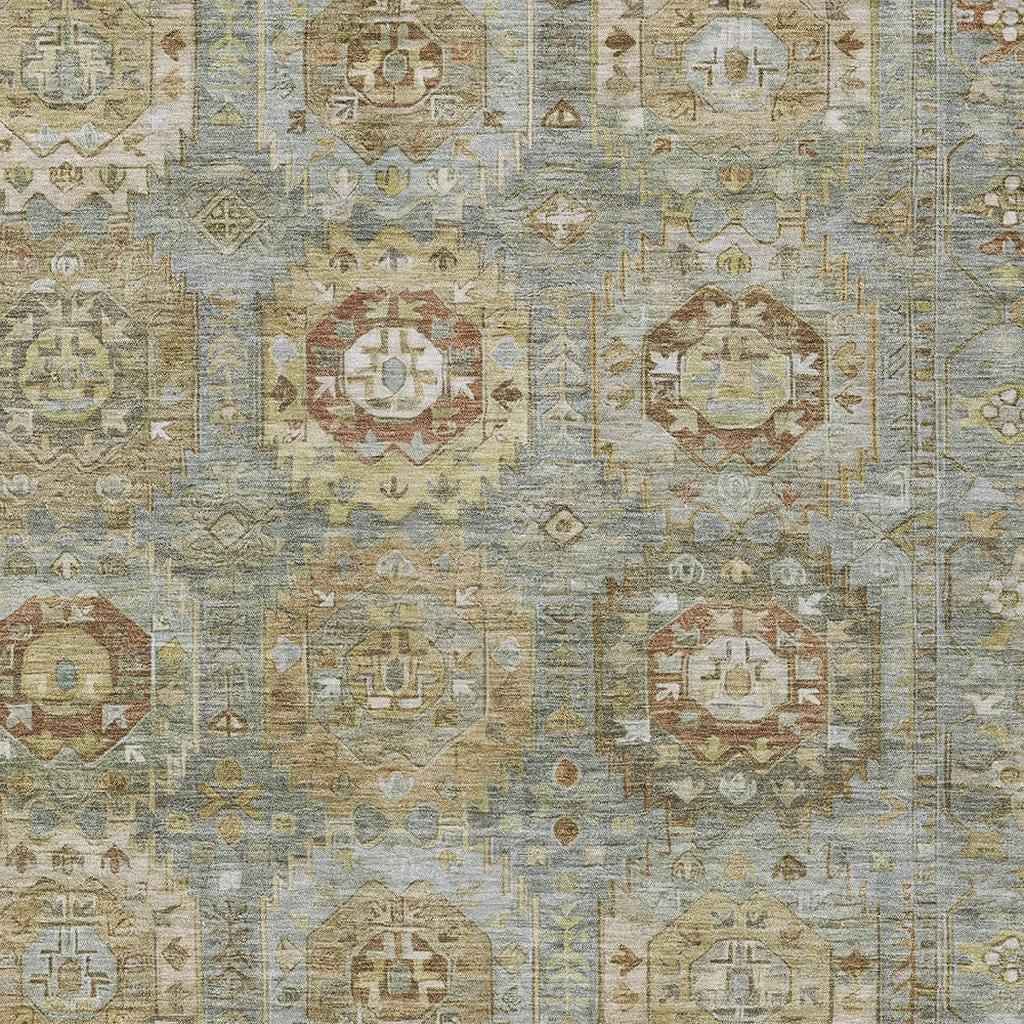 8' X 10' Sage Brown And Taupe Medallion Washable Indoor Outdoor Area Rug
