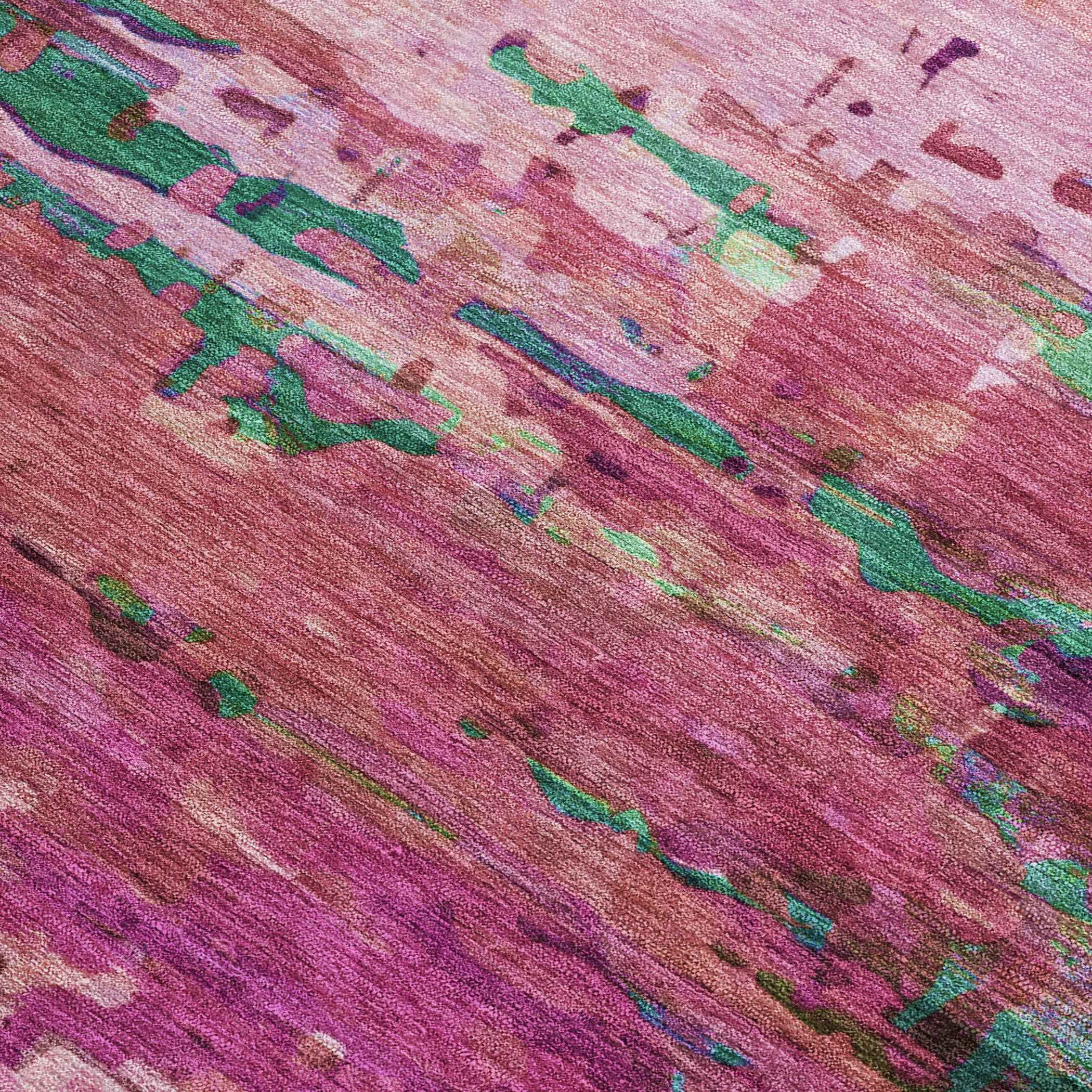 8' X 10' Pink Mauve And Green Abstract Washable Indoor Outdoor Area Rug