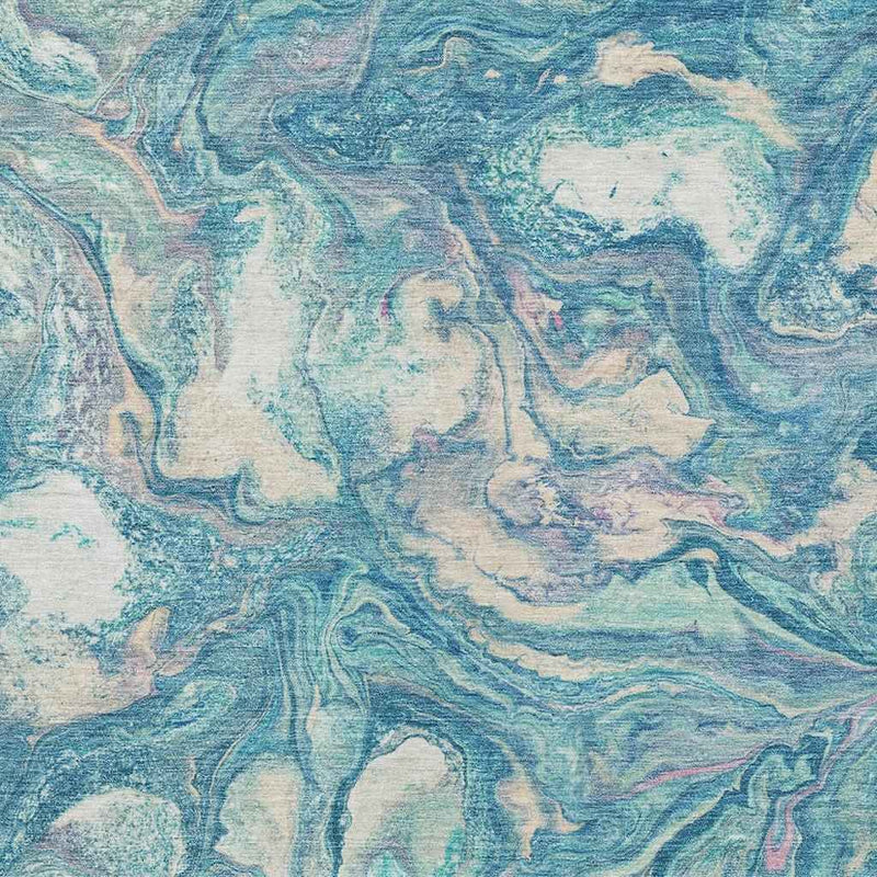 3' X 5' Teal Blue And Ivory Abstract Washable Indoor Outdoor Area Rug