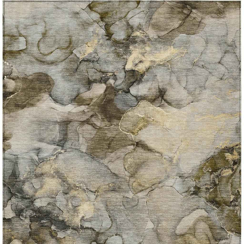 5' X 8' Pewter And Gold Abstract Washable Indoor Outdoor Area Rug