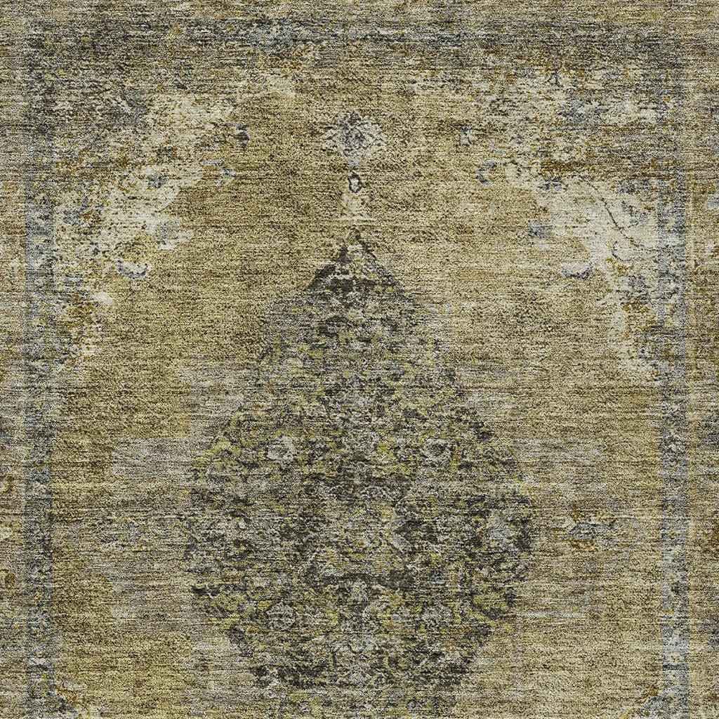 8' X 10' Khaki And Beige Medallion Washable Indoor Outdoor Area Rug