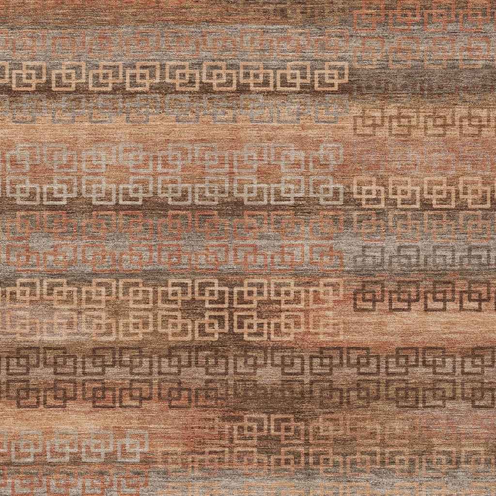 5' X 8' Copper And Peach Striped Washable Indoor Outdoor Area Rug
