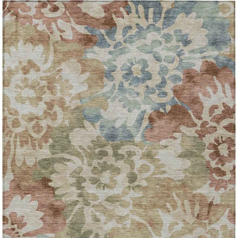 8' X 10' Rust And Beige Floral Washable Indoor Outdoor Area Rug