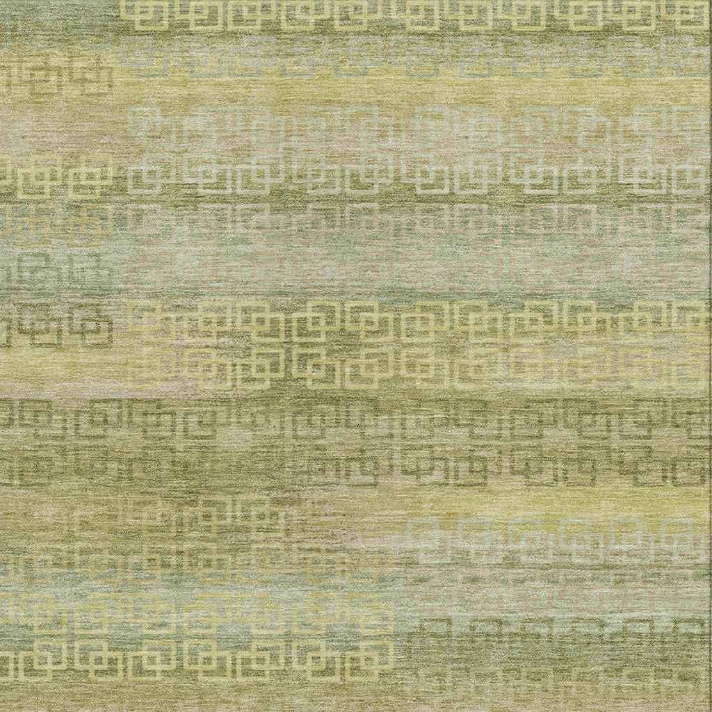 9' X 12' Sage And Gold Striped Washable Indoor Outdoor Area Rug