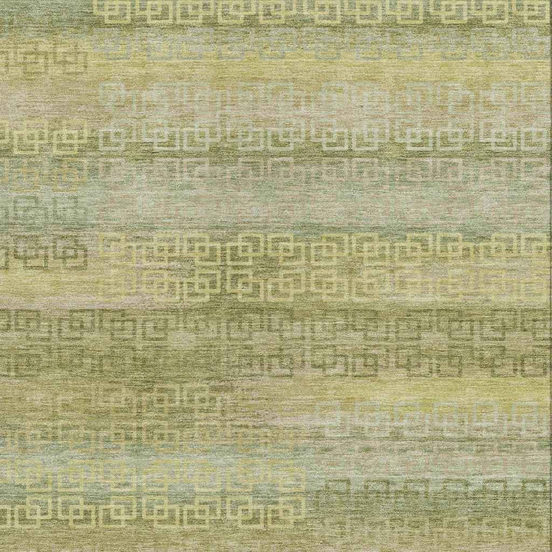 9' X 12' Sage And Gold Striped Washable Indoor Outdoor Area Rug