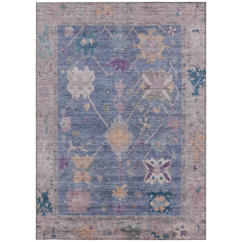 3' X 5' Blue And Purple Tribal Washable Indoor Outdoor Area Rug