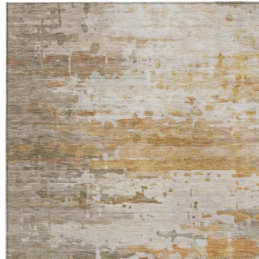 9' X 12' Khaki And Beige Abstract Washable Indoor Outdoor Area Rug