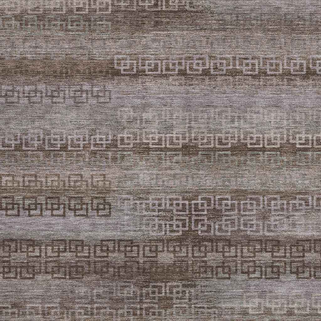 8' X 10' Chocolate And Gray Striped Washable Indoor Outdoor Area Rug