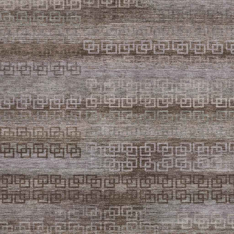 8' X 10' Chocolate And Gray Striped Washable Indoor Outdoor Area Rug