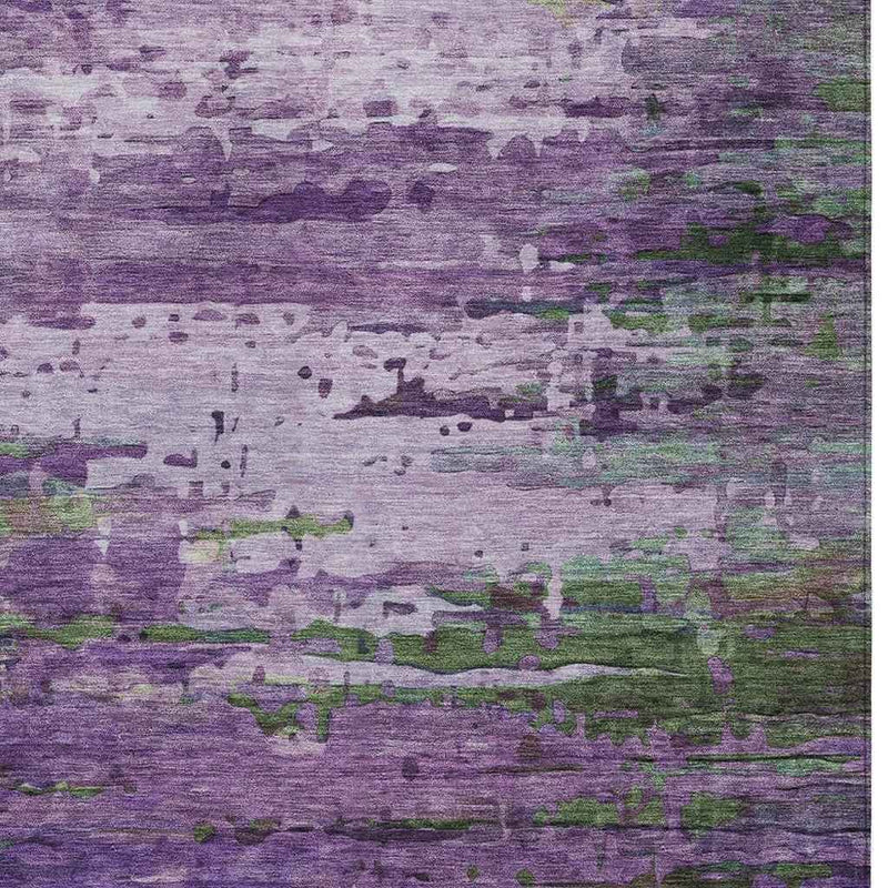 5' X 8' Purple Green And Charcoal Abstract Washable Indoor Outdoor Area Rug