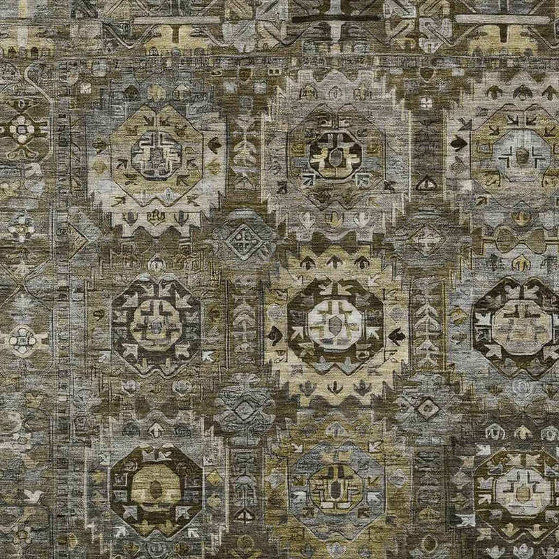 5' X 8' Brown Charcoal And Beige Medallion Washable Indoor Outdoor Area Rug