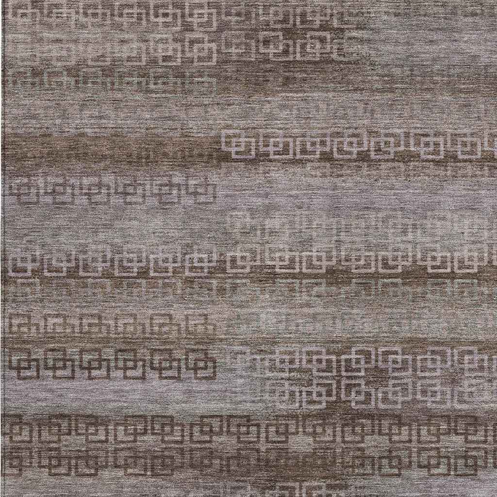 10' X 14' Chocolate And Gray Striped Washable Indoor Outdoor Area Rug
