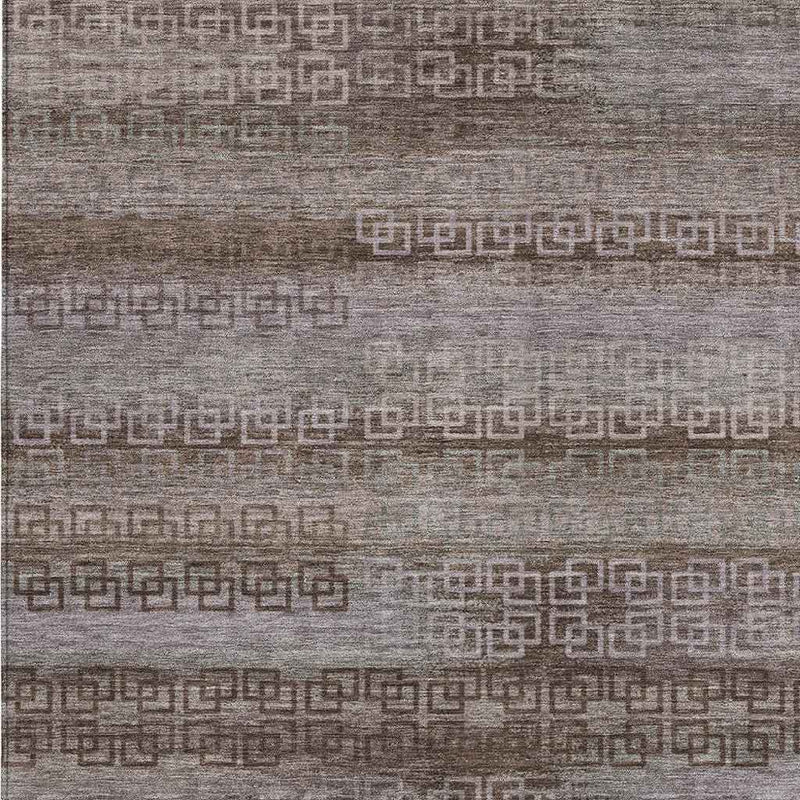 10' X 14' Chocolate And Gray Striped Washable Indoor Outdoor Area Rug