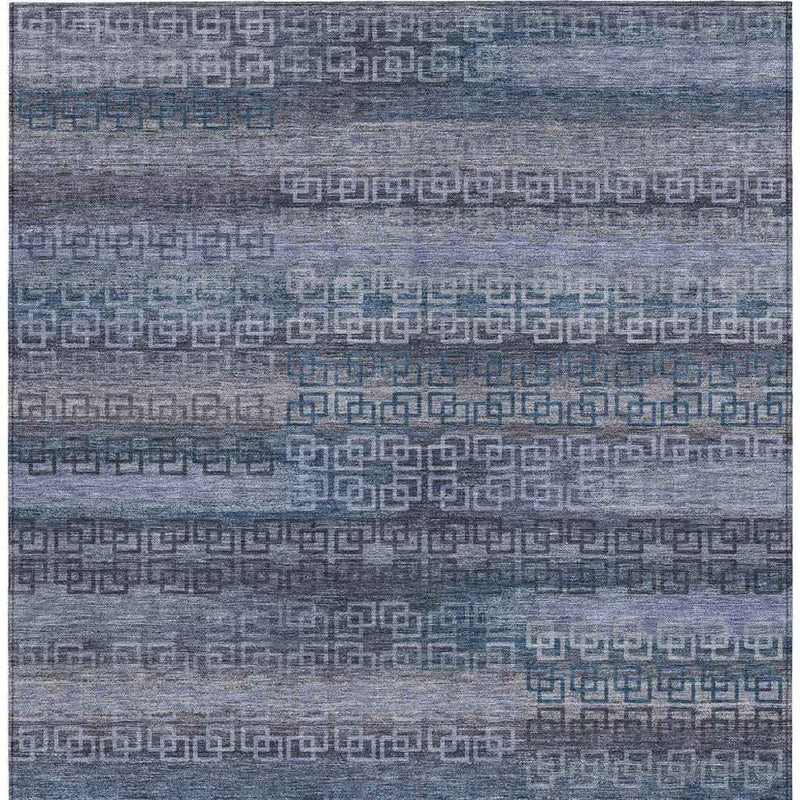 3' X 5' Taupe And Blue Striped Washable Indoor Outdoor Area Rug