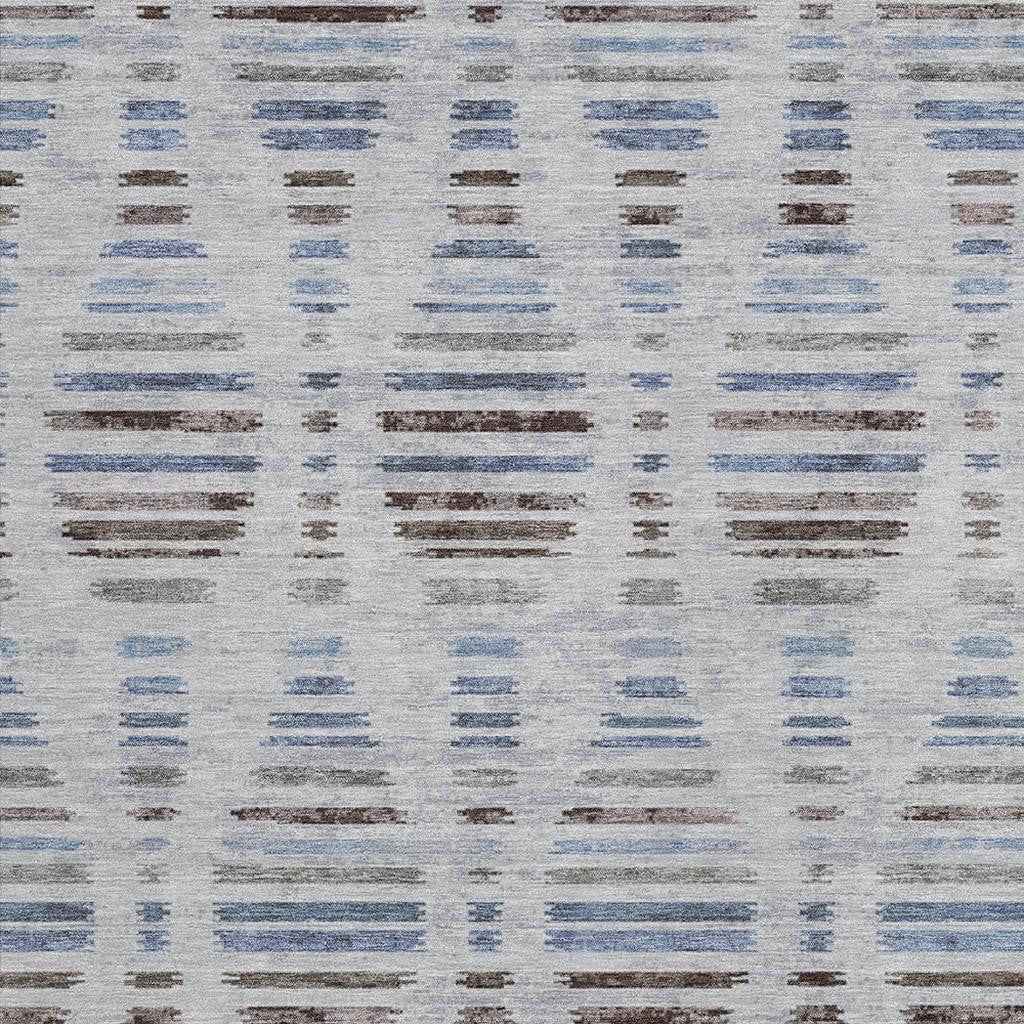 8' X 10' Beige And Denim Blue Striped Washable Indoor Outdoor Area Rug