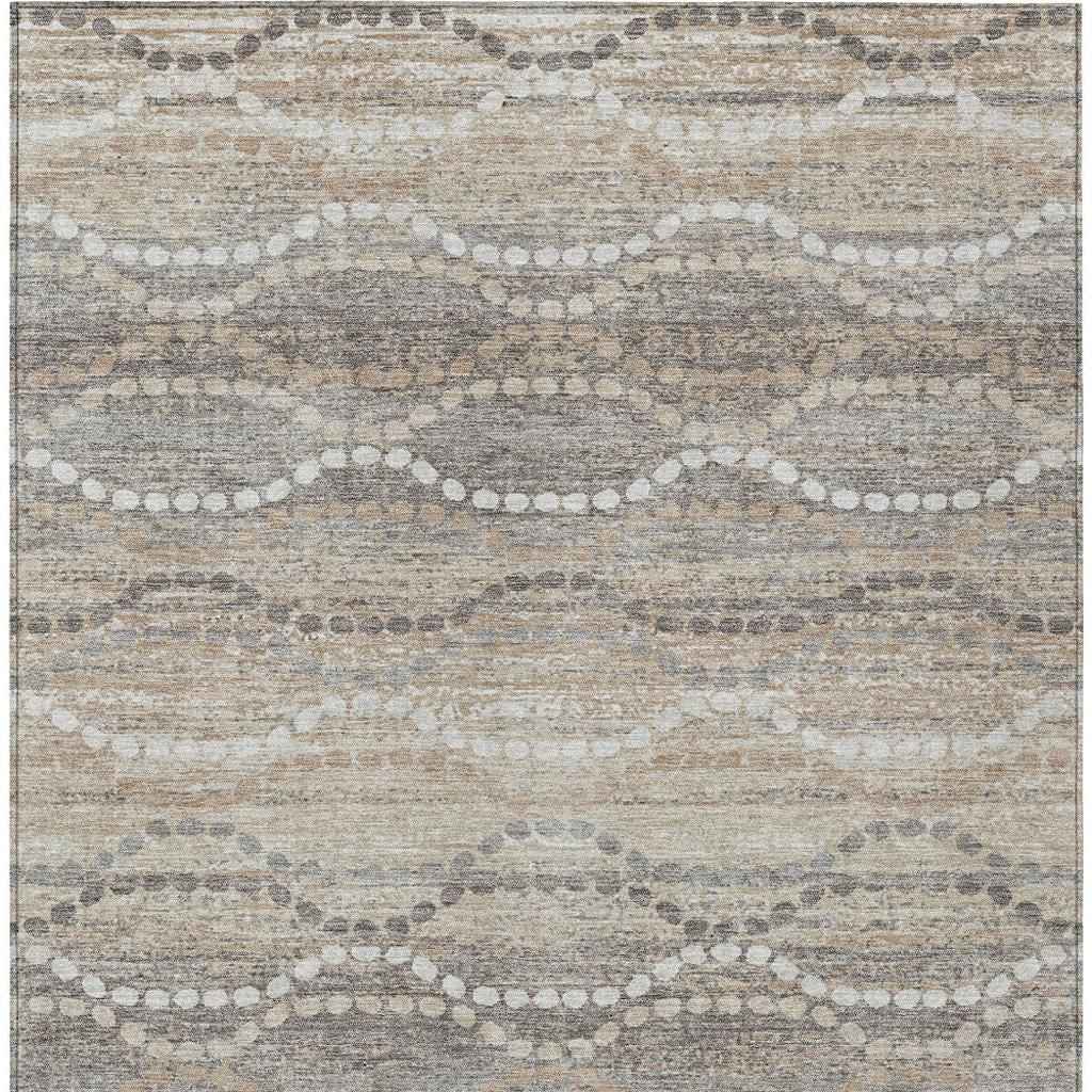 5' X 8' Beige And Gray Ogee Washable Indoor Outdoor Area Rug