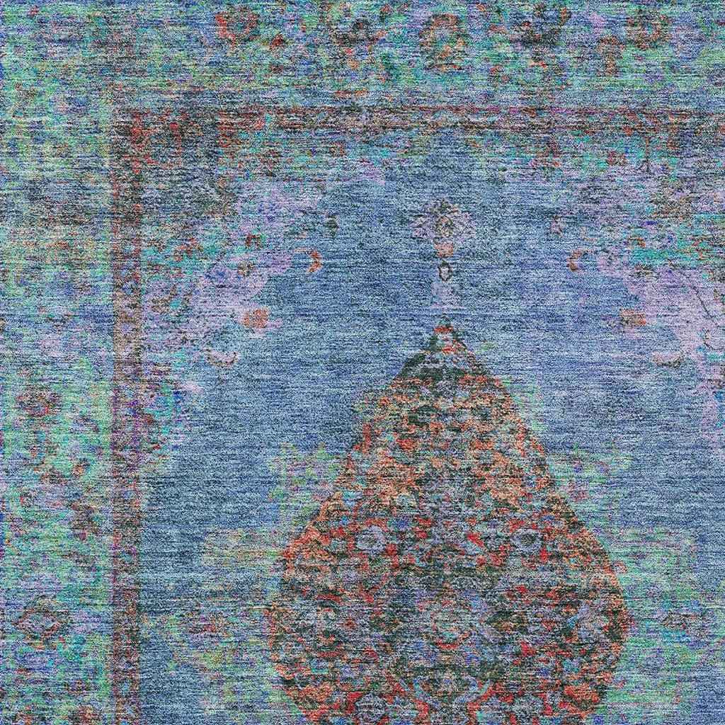 10' X 14' Blue And Rust Medallion Washable Indoor Outdoor Area Rug