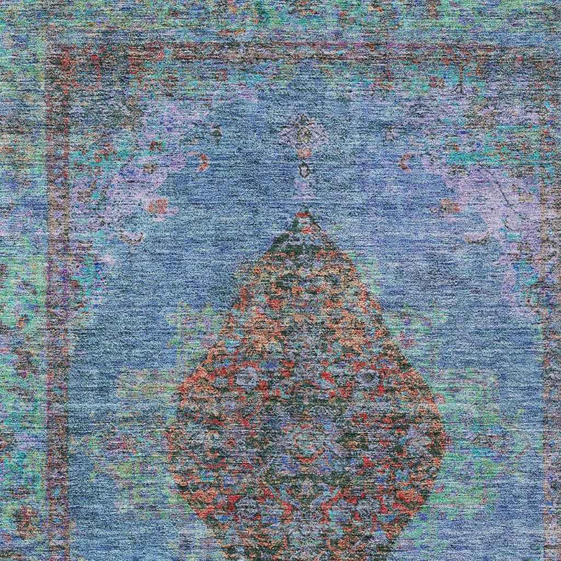 5' X 8' Blue And Rust Medallion Washable Indoor Outdoor Area Rug