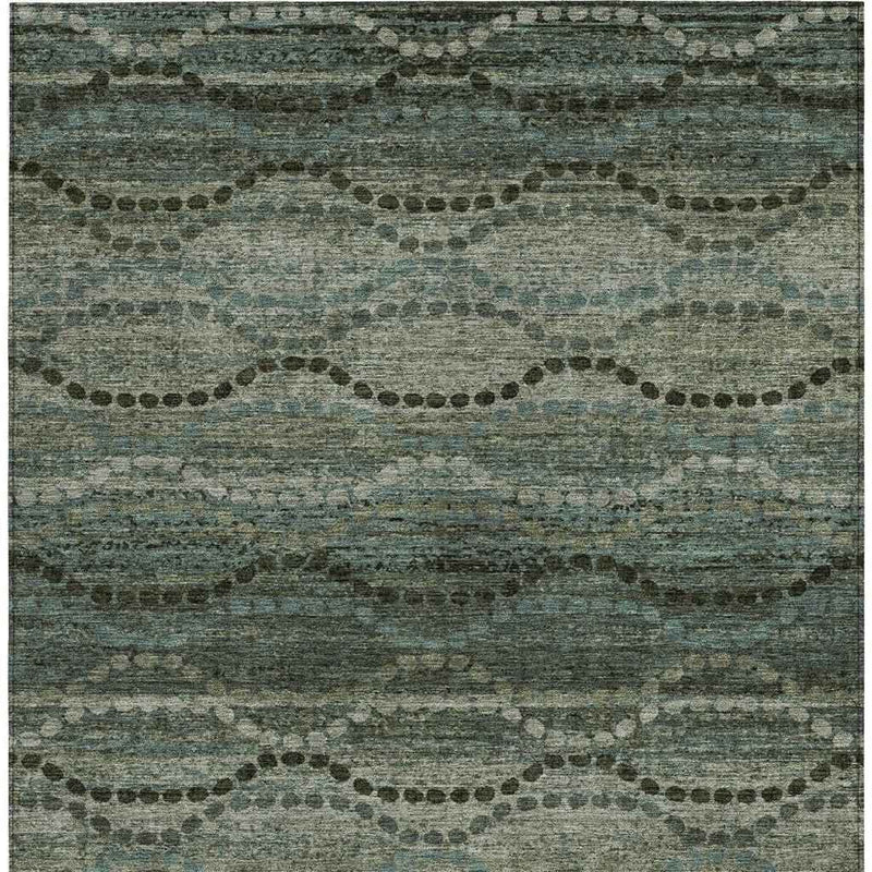 10' X 14' Artichoke Green And Gray Ogee Washable Indoor Outdoor Area Rug