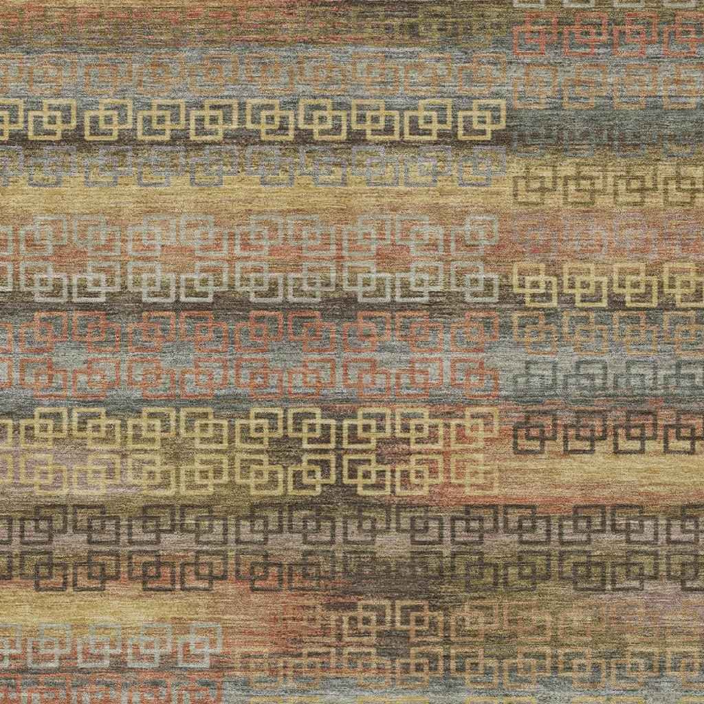 3' X 5' Brown And Gold Striped Washable Indoor Outdoor Area Rug