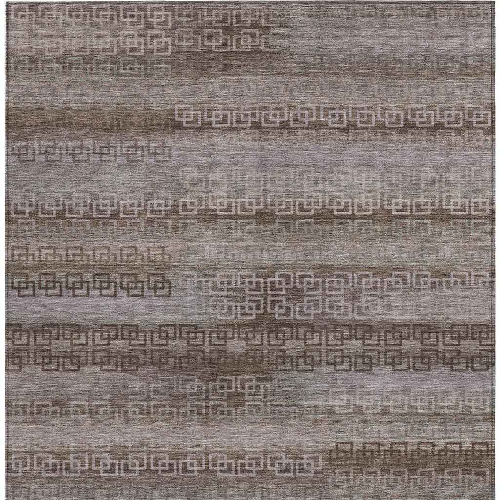 3' X 5' Chocolate And Gray Striped Washable Indoor Outdoor Area Rug