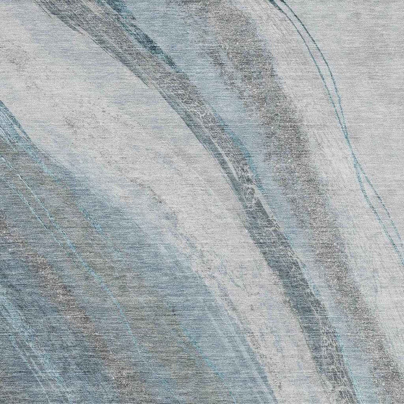 5' X 8' Teal Blue And Gray Abstract Washable Indoor Outdoor Area Rug