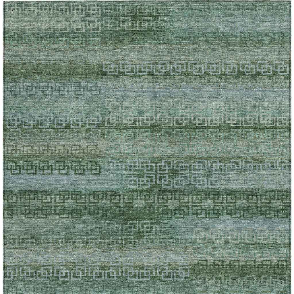 8' X 10' Artichoke Green And Sage Striped Washable Indoor Outdoor Area Rug