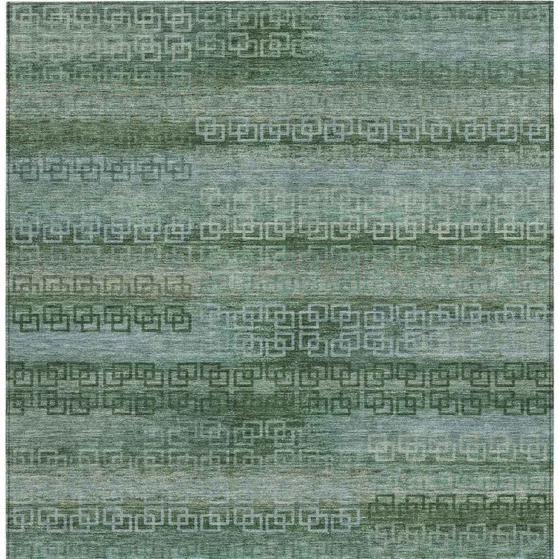 8' X 10' Artichoke Green And Sage Striped Washable Indoor Outdoor Area Rug