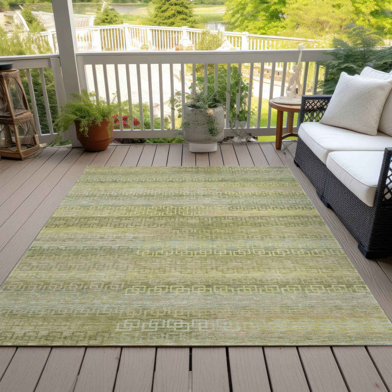 10' X 14' Sage And Gold Striped Washable Indoor Outdoor Area Rug
