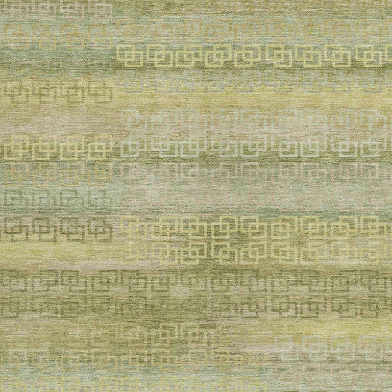 10' X 14' Sage And Gold Striped Washable Indoor Outdoor Area Rug