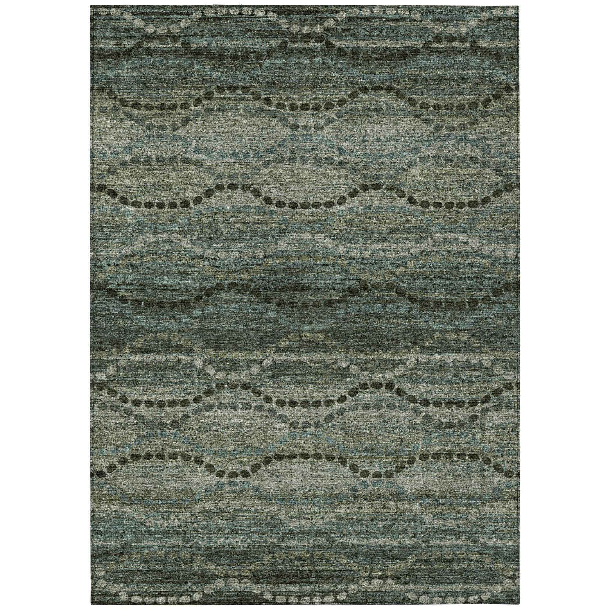 3' X 5' Artichoke Green And Gray Ogee Washable Indoor Outdoor Area Rug