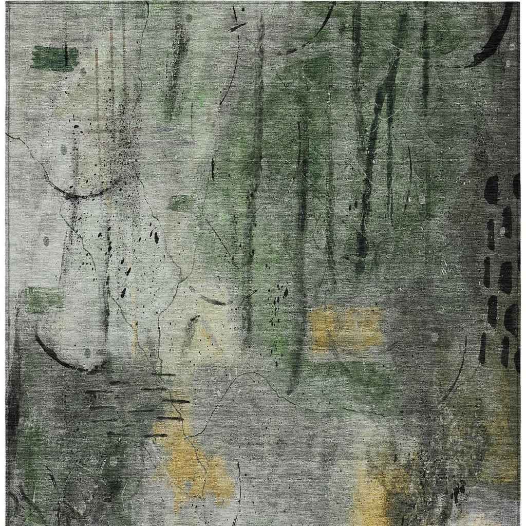 8' X 10' Pewter And Gold Abstract Washable Indoor Outdoor Area Rug