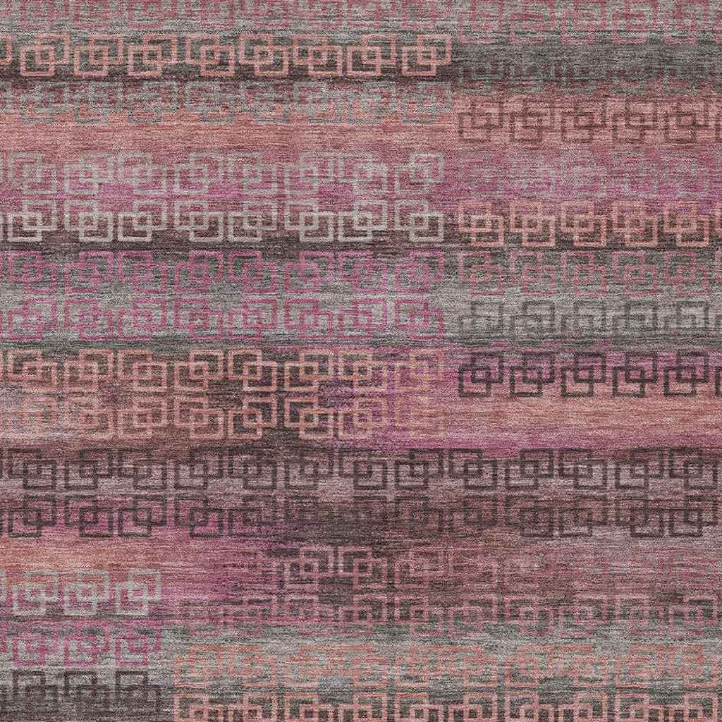 5' X 8' Pink And Gray Striped Washable Indoor Outdoor Area Rug