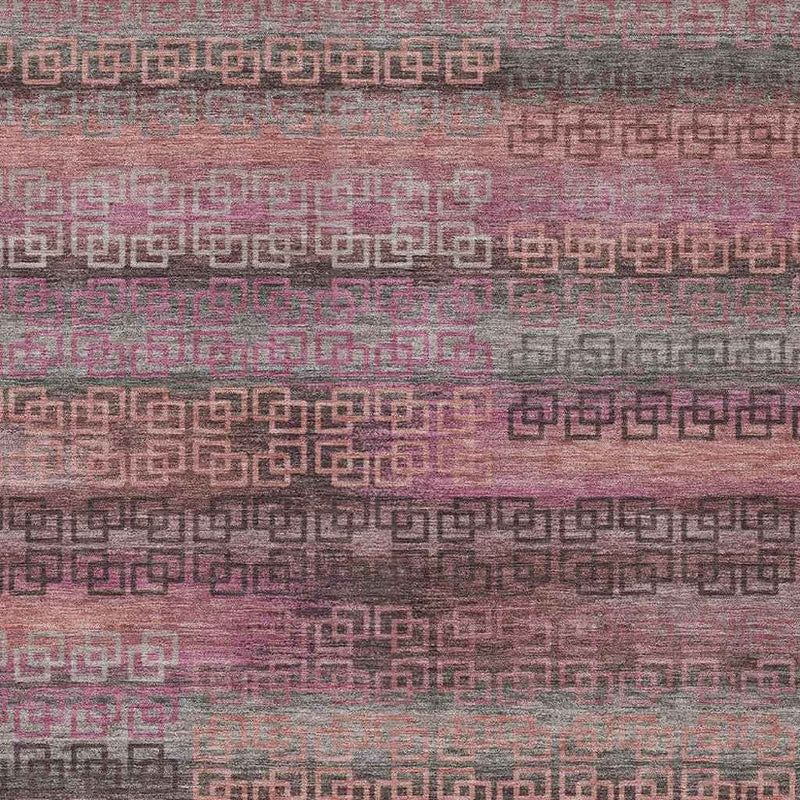 5' X 8' Pink And Gray Striped Washable Indoor Outdoor Area Rug