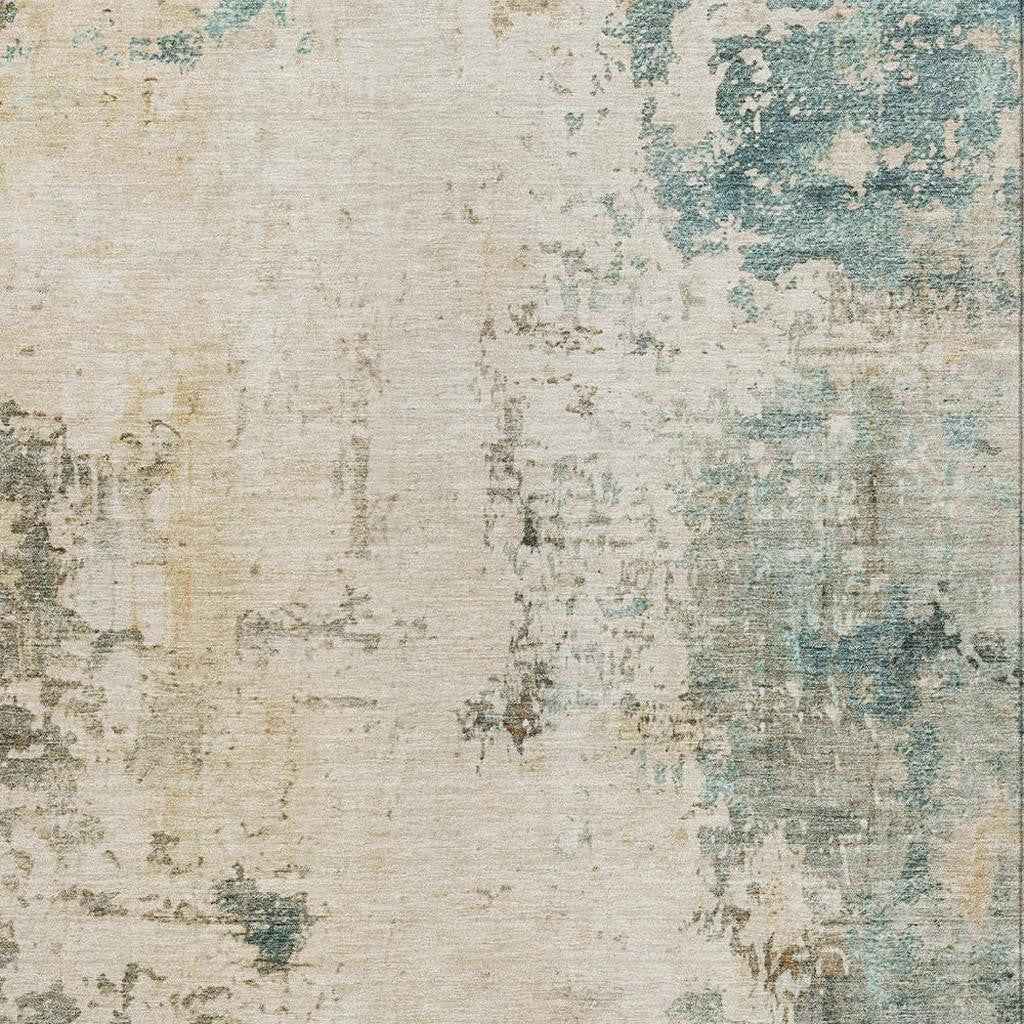 3' X 5' Ivory And Taupe Abstract Washable Indoor Outdoor Area Rug