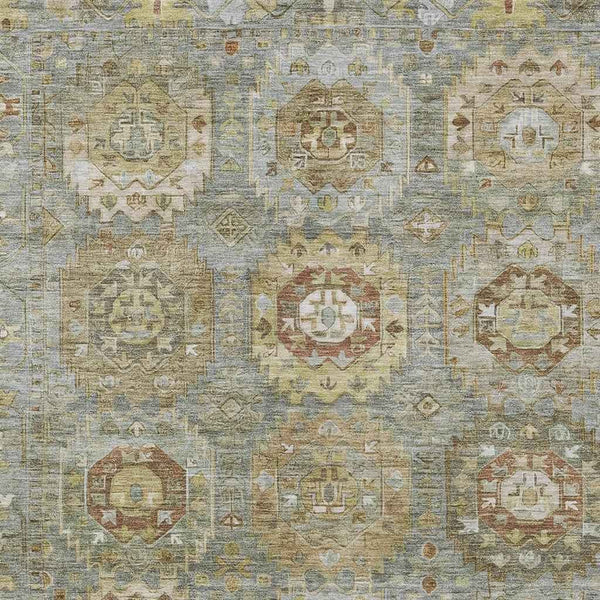 9' X 12' Sage Brown And Taupe Medallion Washable Indoor Outdoor Area Rug