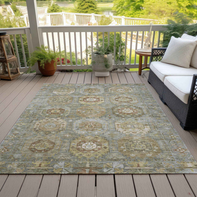 9' X 12' Sage Brown And Taupe Medallion Washable Indoor Outdoor Area Rug