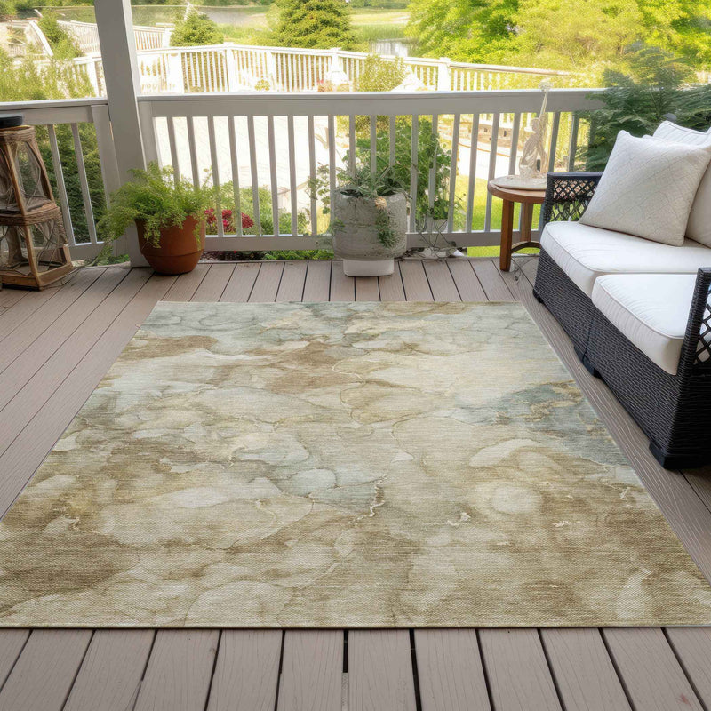10' X 14' Beige And Ivory Abstract Washable Indoor Outdoor Area Rug