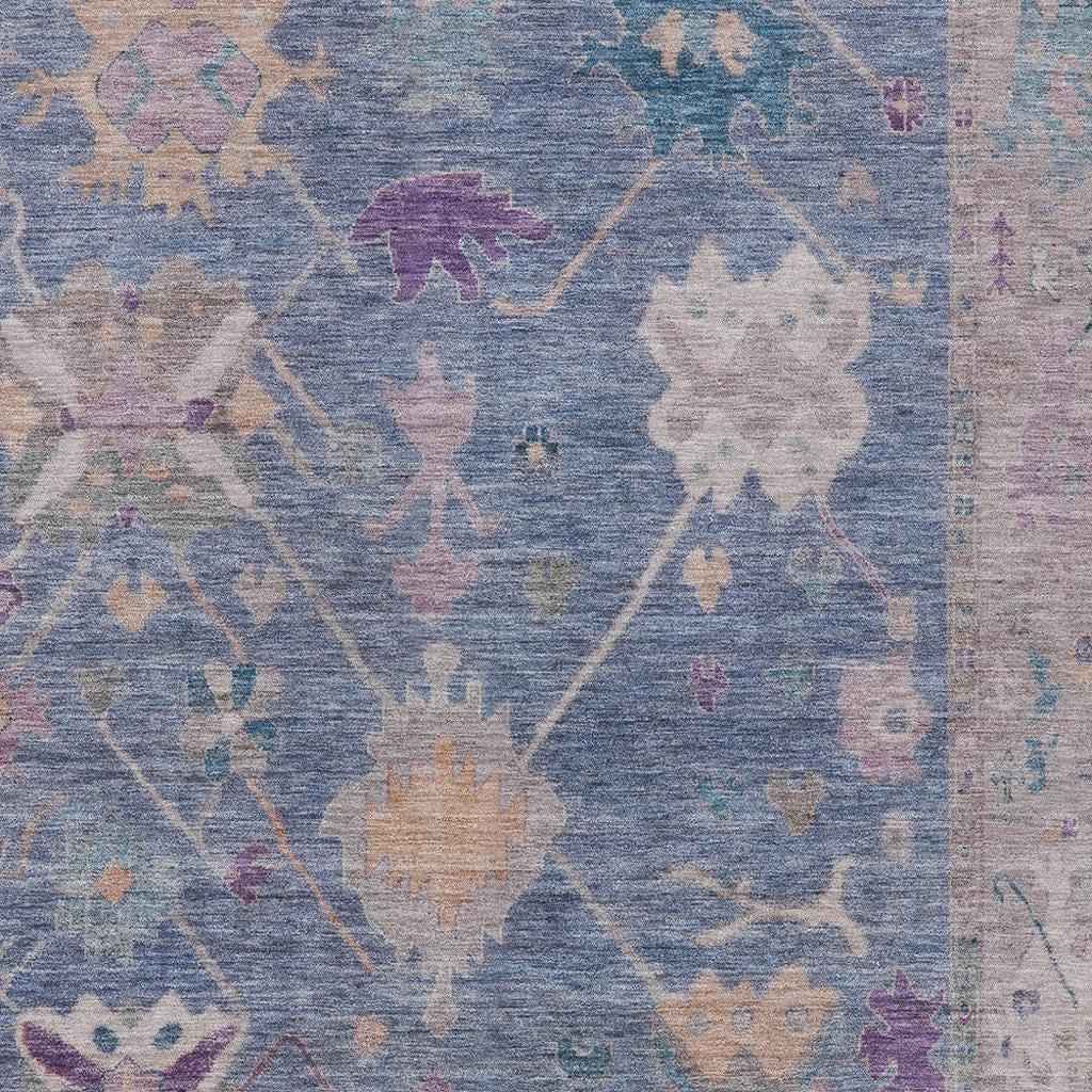 9' X 12' Blue And Purple Tribal Washable Indoor Outdoor Area Rug