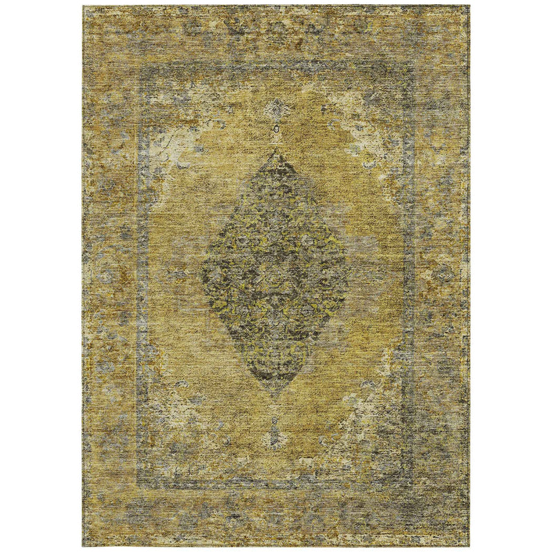 9' X 12' Wheat And Gray Medallion Washable Indoor Outdoor Area Rug