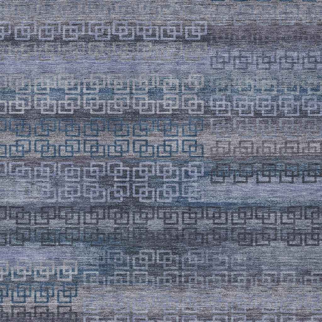 10' X 14' Taupe And Blue Striped Washable Indoor Outdoor Area Rug