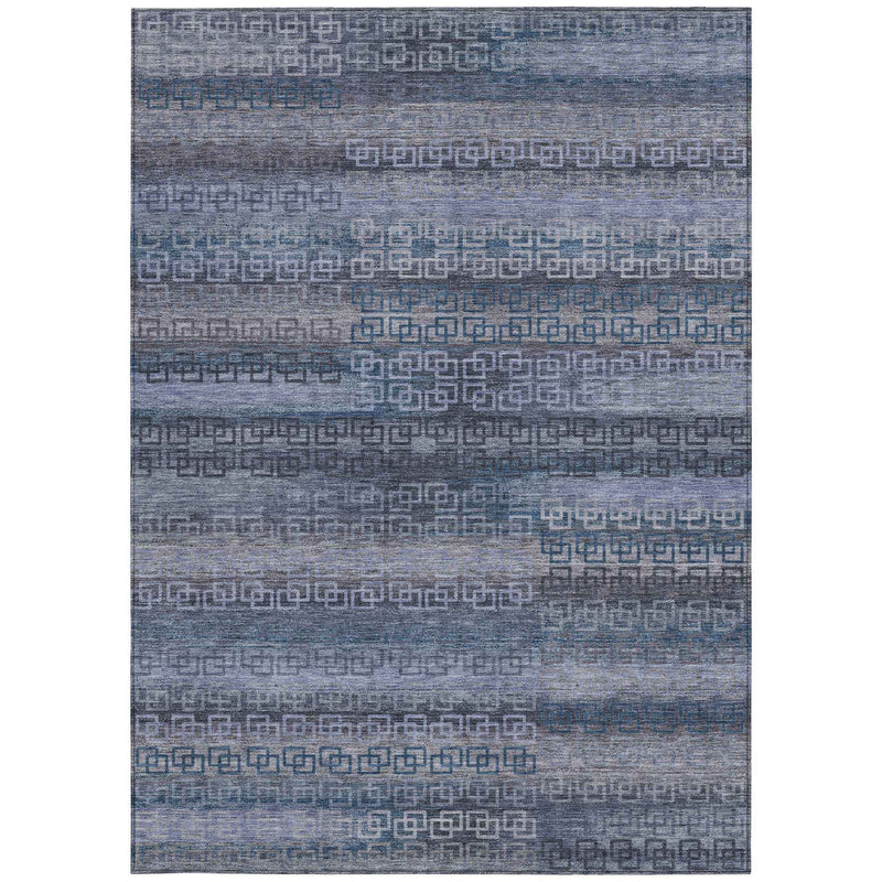 10' X 14' Taupe And Blue Striped Washable Indoor Outdoor Area Rug