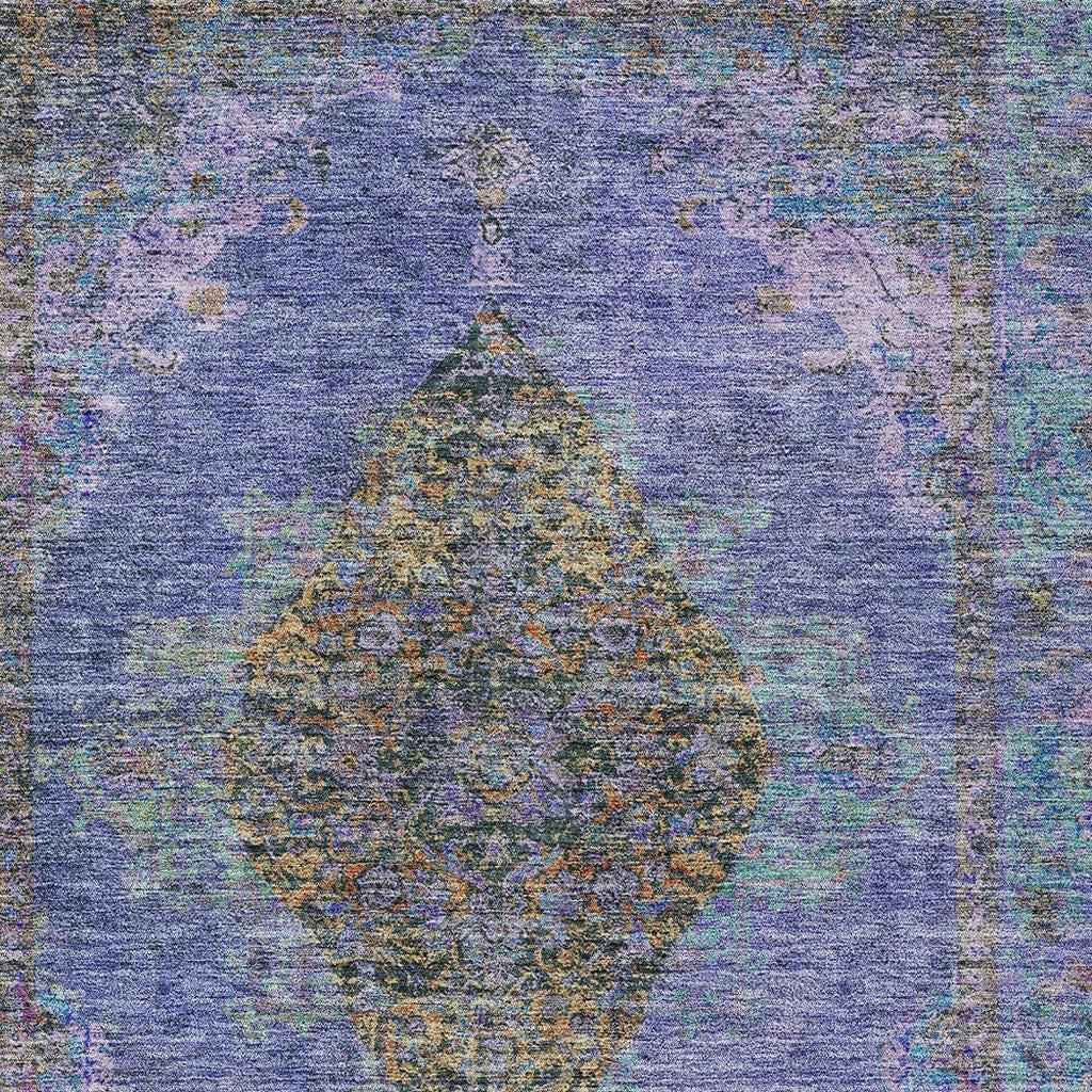 8' X 10' Purple And Gold Medallion Washable Indoor Outdoor Area Rug