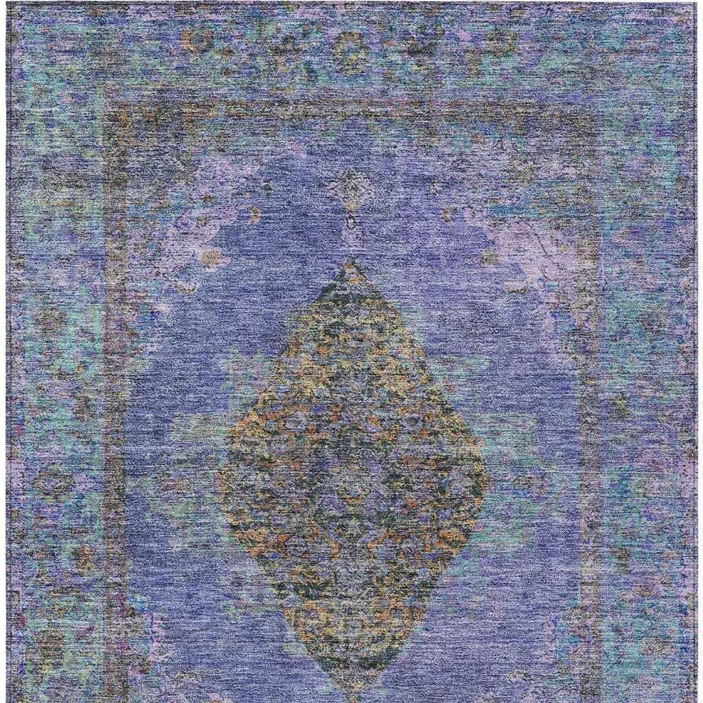 8' X 10' Purple And Gold Medallion Washable Indoor Outdoor Area Rug