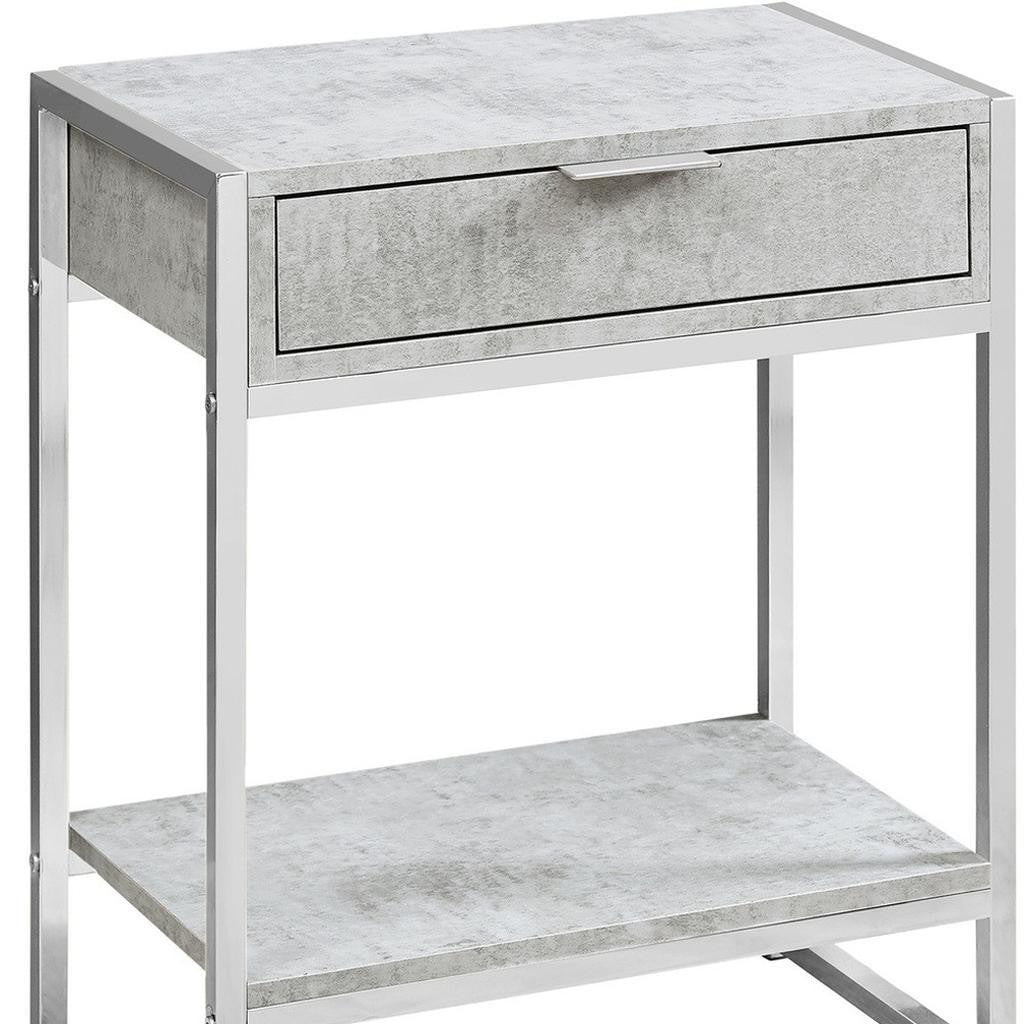 24" Silver And Gray Wood And Metal End Table With Drawer And Shelf - Living Room