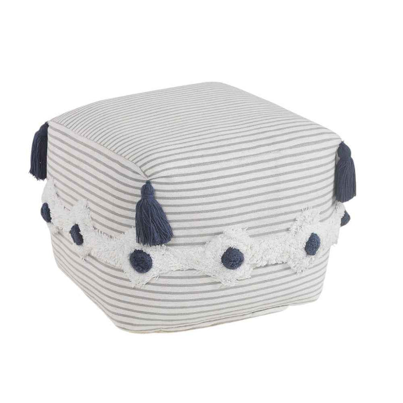 18" Gray Cotton Striped Pouf Ottoman